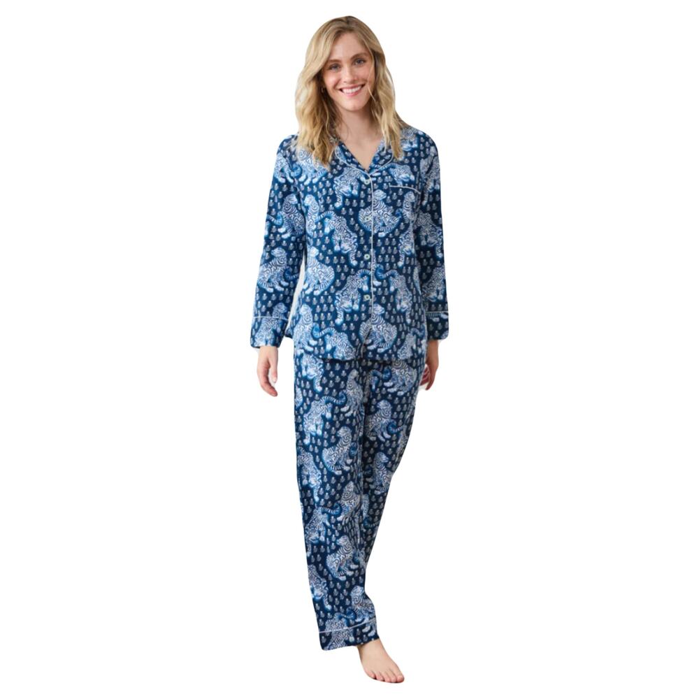 nwot PRINTFRESH Pajama Set Top Shirt Pants M Tiger Queen Long-Sleeve Blue